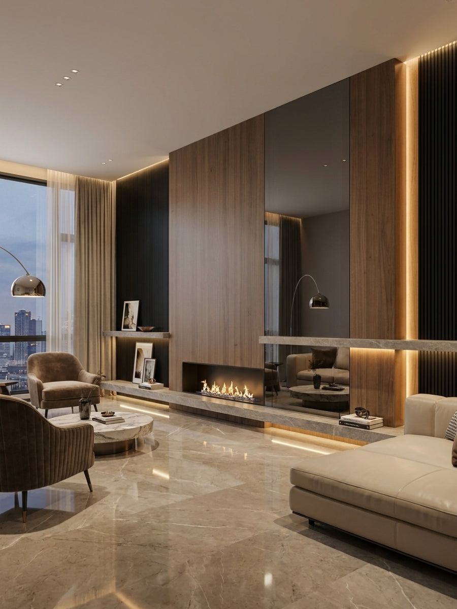Black Mirror Wood Veneer Panel – 9x4 ft, Fireproof, Waterproof & Scratch-Resistant