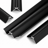 Black 5/16 x 110 in aluminum alloy inside corner trim shown in multiple profile angles