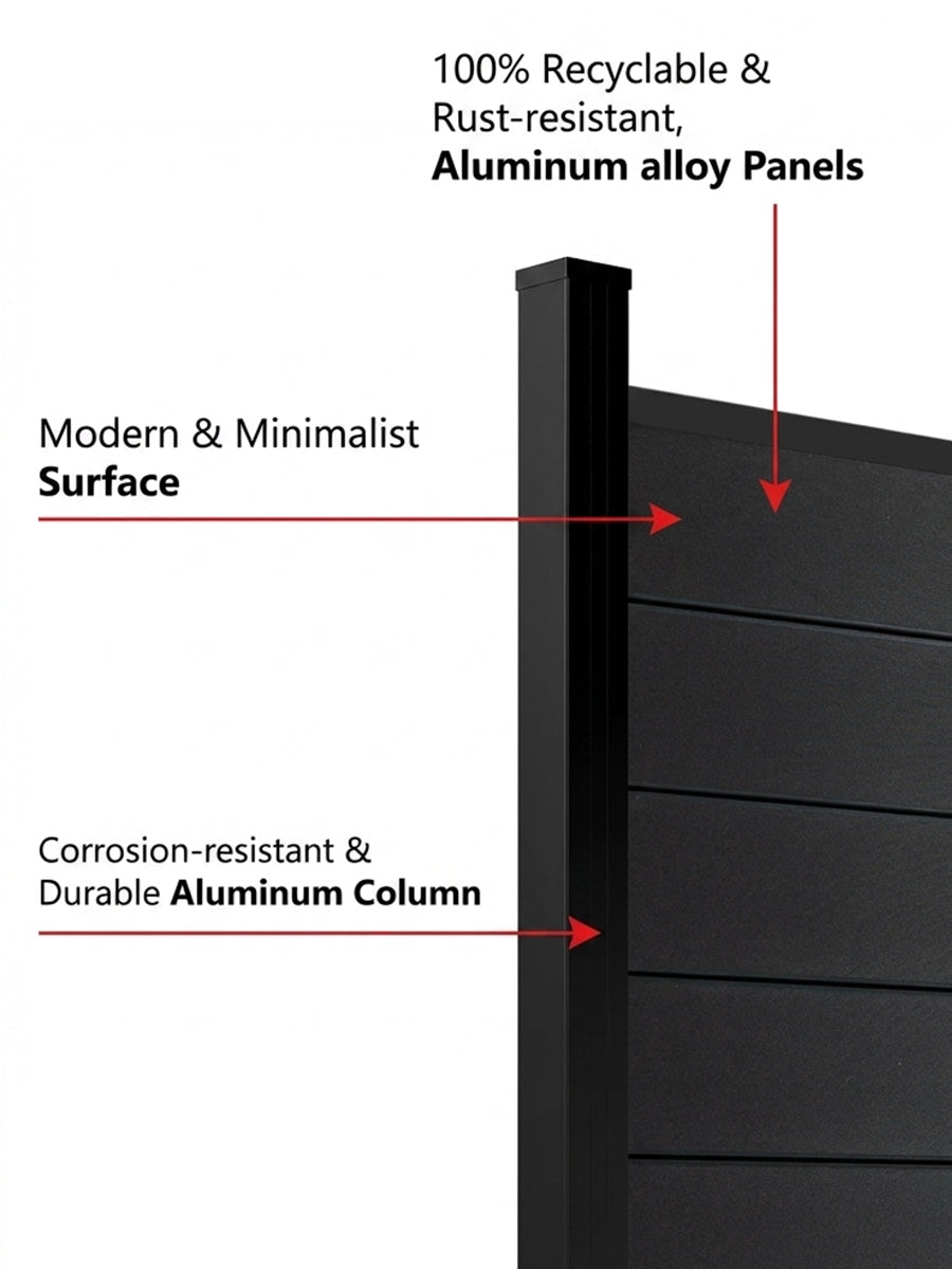 Outdoor black aluminum full privacy fence rust resistant secure backyard fencing