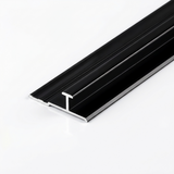 Black aluminum alloy seamless connection H trim, 5/16 x 110 in, shown at an angle with the cross section visible