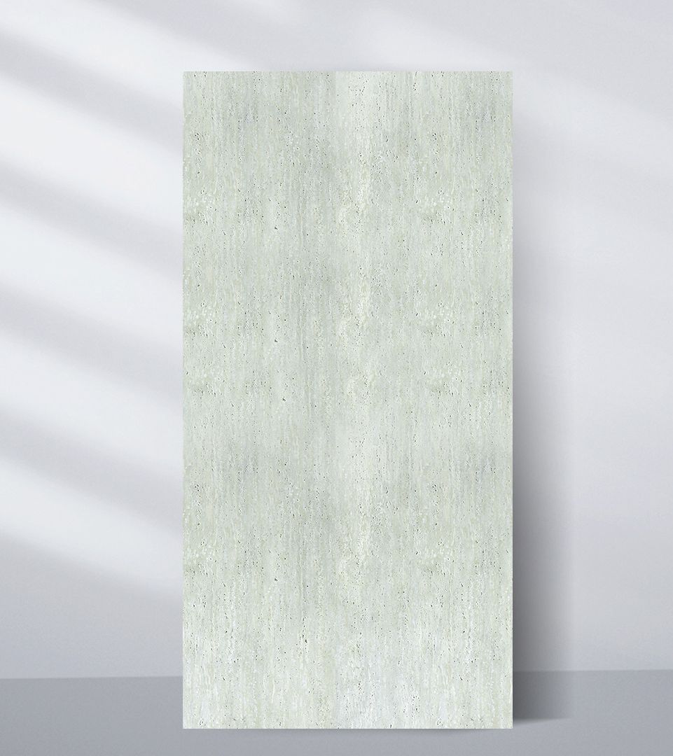 PVC marble sheet sample in pale white with a lightly speckled vertical texture