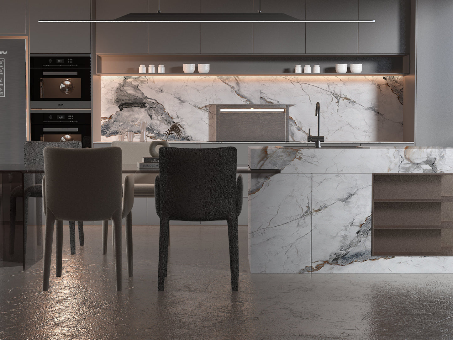 PVC 3D Marble Sheet Blue-Brown Veined. NewGen Depot. Kitchen Design From PVC Marble Sheets
