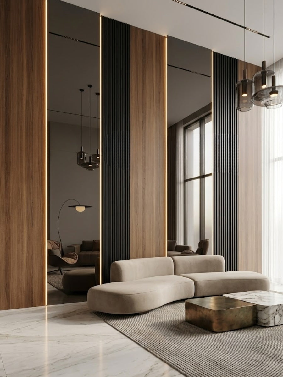 Black Mirror Wood Veneer Panel – 9x4 ft, Fireproof, Waterproof & Scratch-Resistant