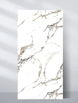4x8 ft 3D Beige Ibiza PVC marble sheet with a white base and flowing gray, black and beige veining