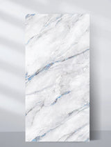 Full 4 x 8 ft 3D Bluewave PVC marble sheet with a white surface and flowing blue-gray veining