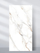 3D White Wave Azure PVC marble sheet with a white base and flowing gray and warm gold veining, 4 x 8 ft