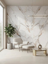 White Wave Azure PVC marble sheets installed as a veined feature wall in a modern sitting area