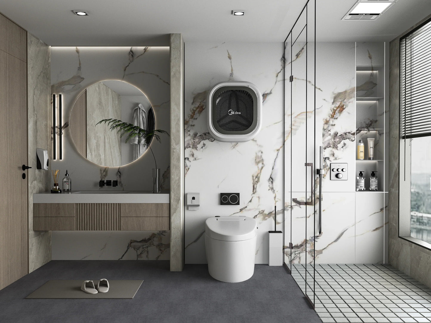 3D Beige Ibiza PVC Marble Sheets - Bathroom