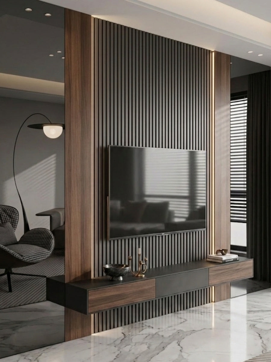 Gray Mirror Wood Veneer Panel – 9x4 ft,  Fireproof, Waterproof & Scratch-Resistant