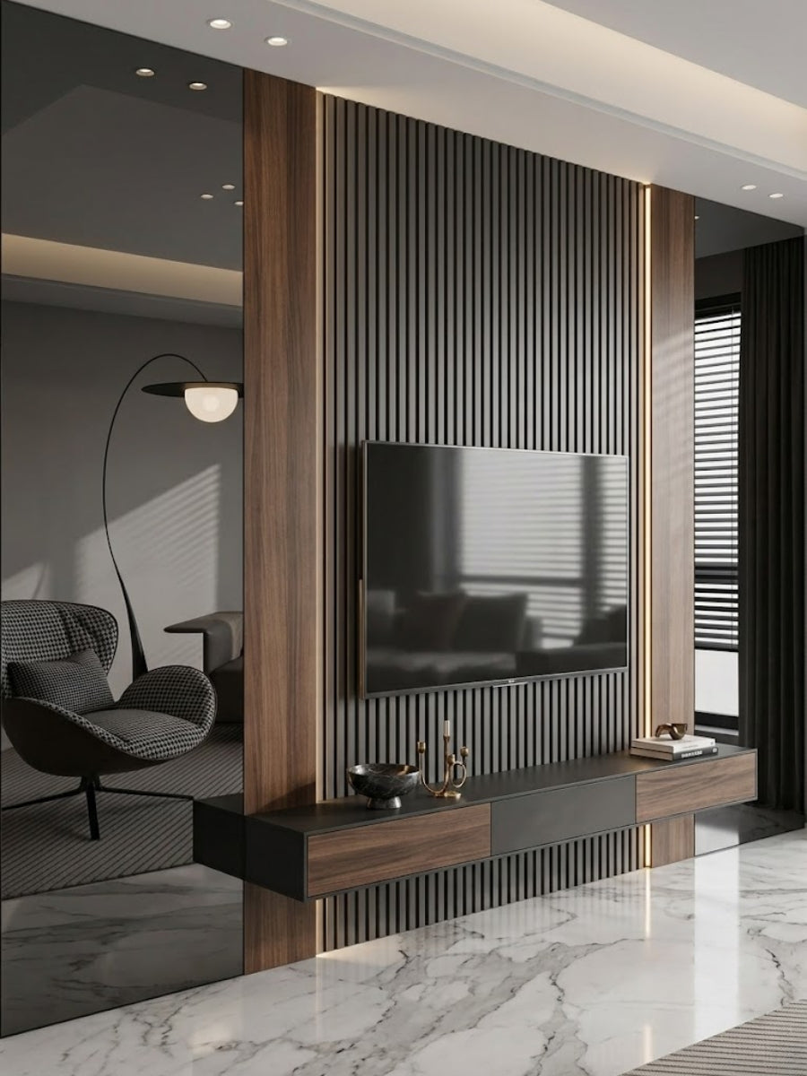 Black Mirror Wood Veneer Panel – 9x4 ft, Fireproof, Waterproof & Scratch-Resistant