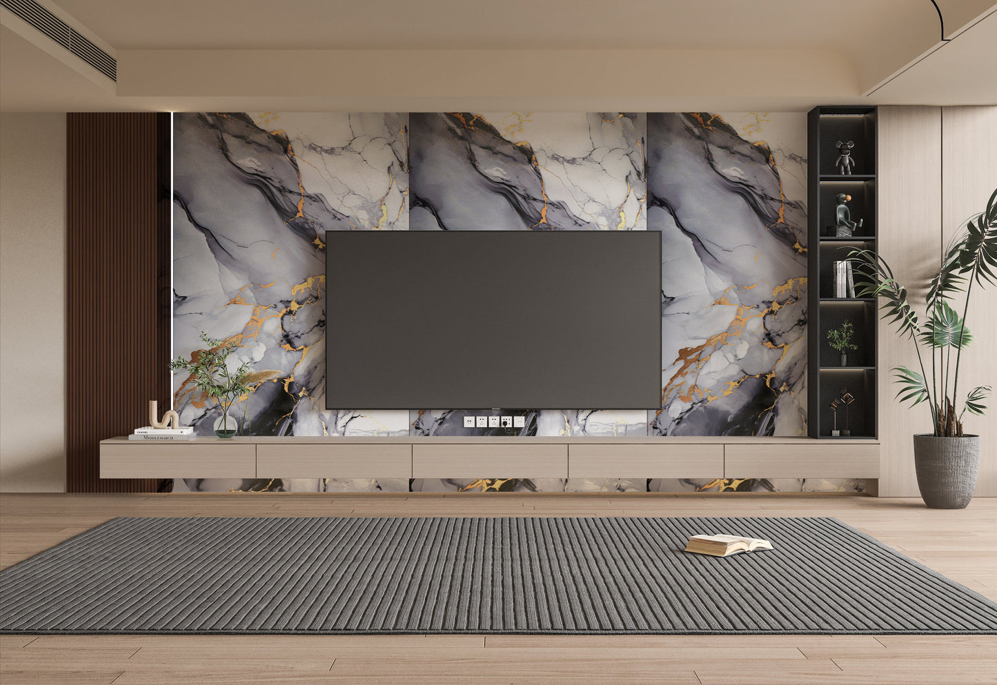 PVC 3D Marble Sheet Blue Mist. NewGen Depot. Living Room  With PVC Marble Sheets Design
