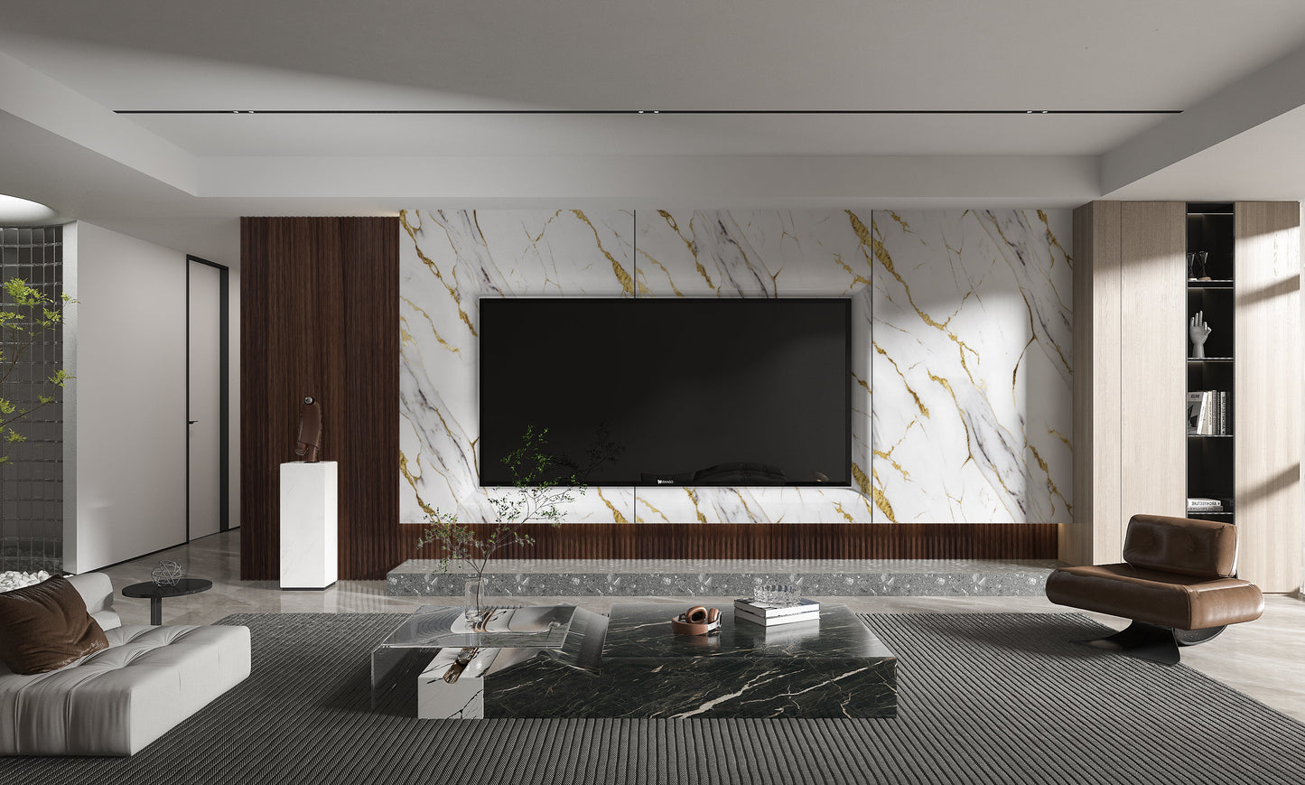 PVC 3D Marble Sheet Luxe Gold Vein. NewGen Depot. Living Room  With PVC Marble Sheets Design
