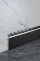 Aluminum LED skirting baseboard channel system, 3.3 ft long, 4-inch height, surface-mounted along wall with LED strip.