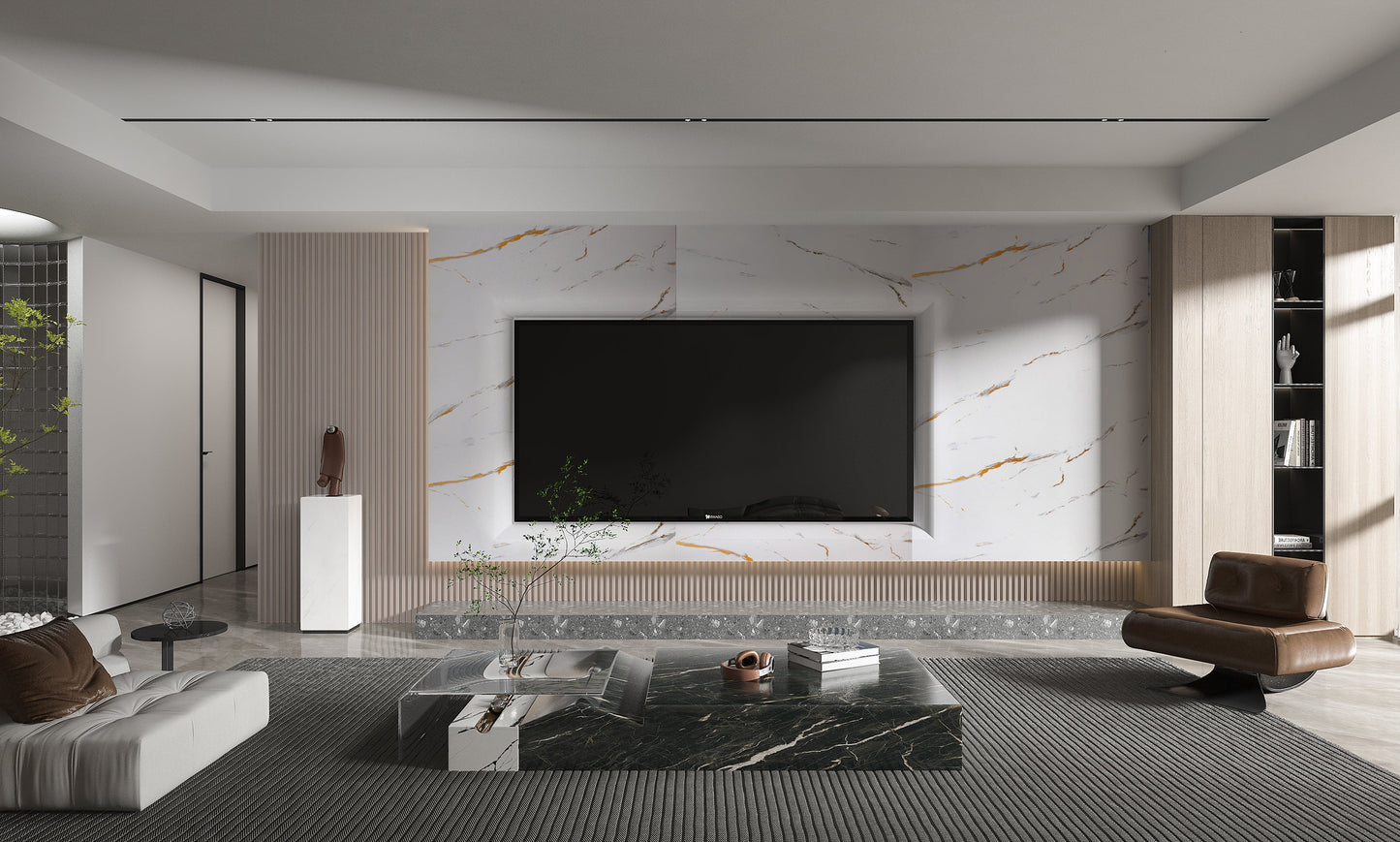 PVC 3D Marble Sheet Caramel Vein. NewGen Depot. Living Room  With PVC Marble Sheets Design