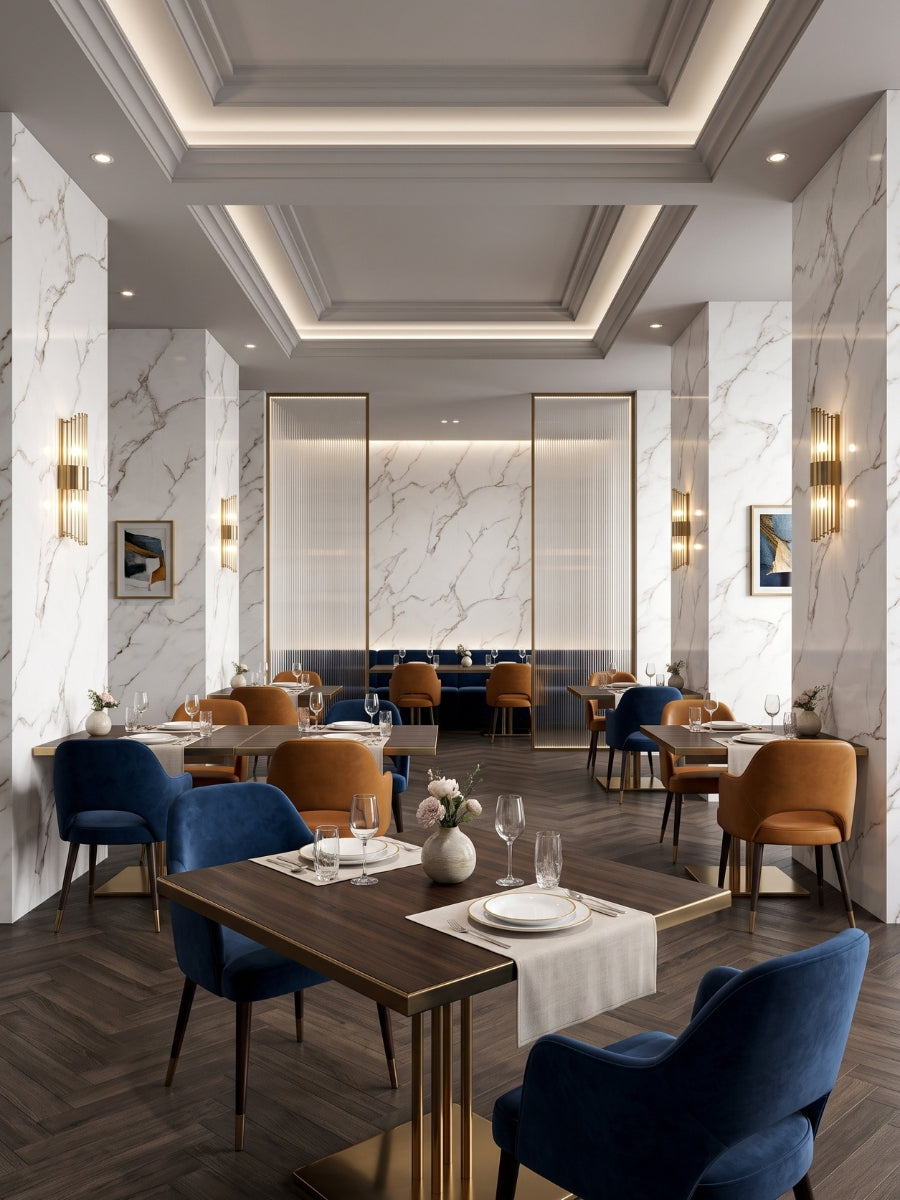 Waterproof Calacatta White PVC wall panels for luxury interiors