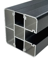 Cutaway view of the black fence post profile showing hollow internal chambers and a side channel