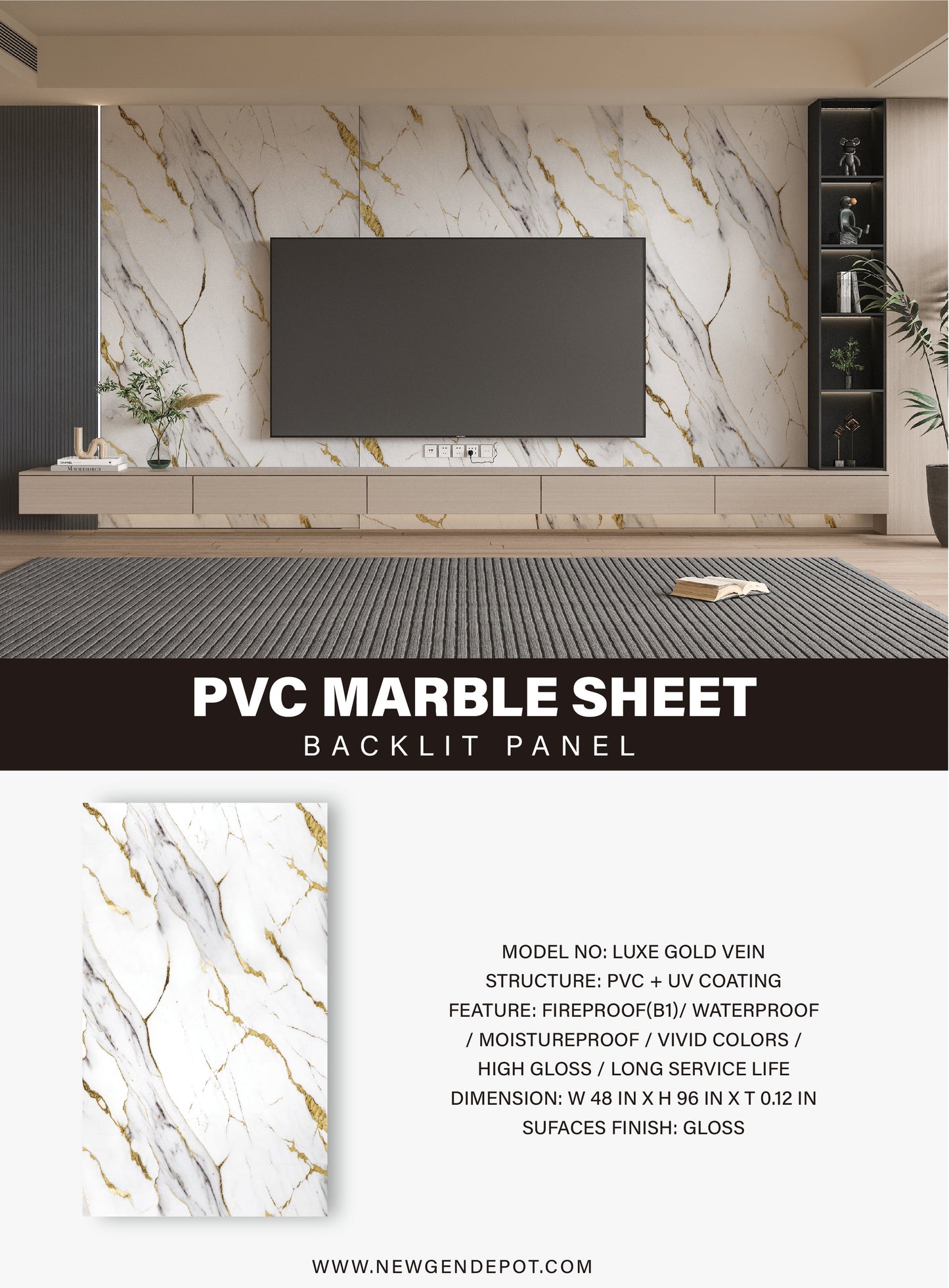 Gold Vein Marble PVC Wall Panel
UV Protected PVC Wall Panel
Waterproof Marble Effect Wall Panel
Fireproof PVC Wall Cladding
Luxury Marble Look Wall Panel