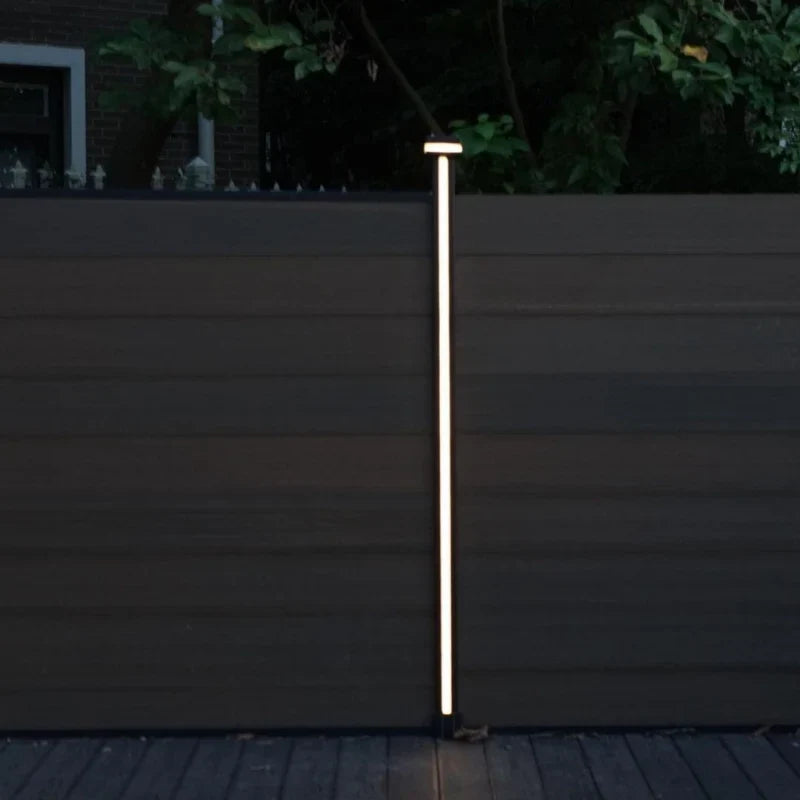Solar LED strip light installed on composite fence post