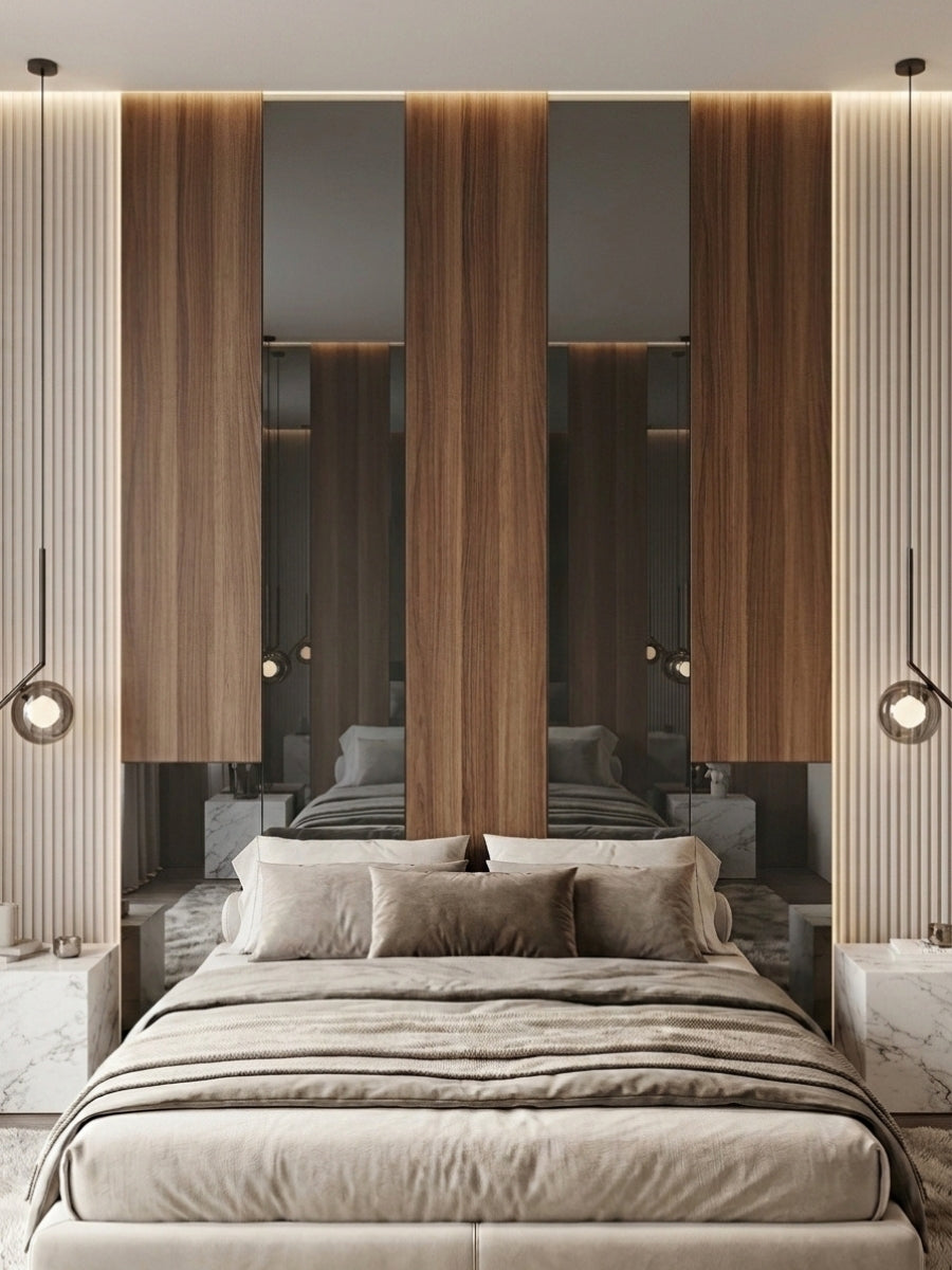 Gray Mirror Wood Veneer Panel – 9x4 ft,  Fireproof, Waterproof & Scratch-Resistant
