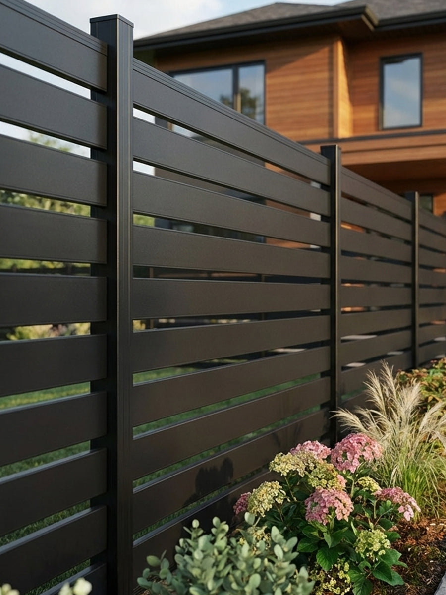 Durable black aluminum fence 6x6 semi privacy design for yard and garden