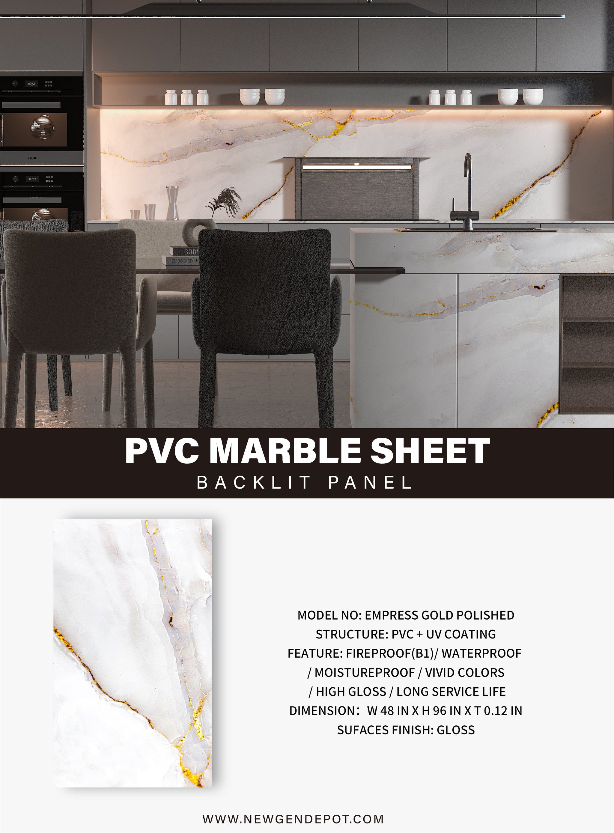 Empress Gold Polished PVC Marble Sheets
UV Protected Marble Wall Panels
Waterproof PVC Marble Sheets
Fire-Resistant Polished Marble Panels
4x8 ft PVC Marble Wall Covering