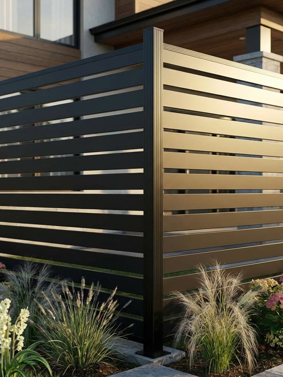 Black aluminum semi privacy metal fence 6x6 ft contemporary outdoor fencing