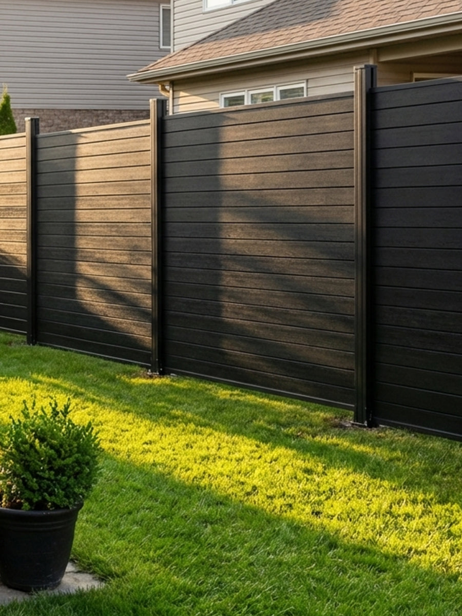Black aluminum fence full privacy design low maintenance weather resistant fencing