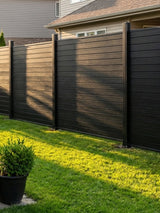 Black aluminum fence full privacy design low maintenance weather resistant fencing