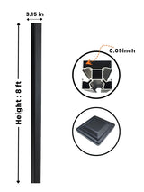 Black 8 ft inground gate post with 3.15-inch width, 0.09-inch wall profile, and square cap
