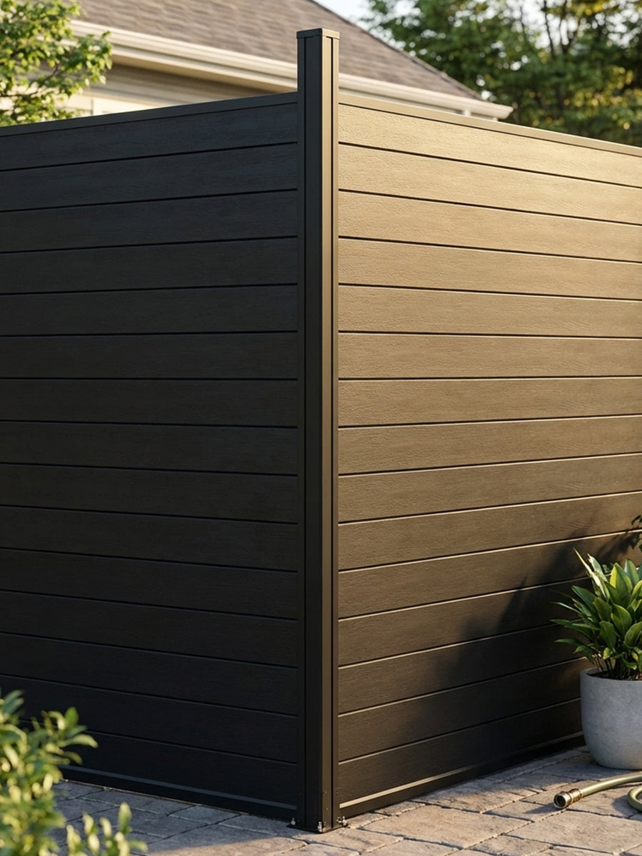 Modern black aluminum full privacy fence for yard and garden secure metal panels