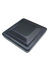 Black square cap for the 9ft inground gate post on a white background