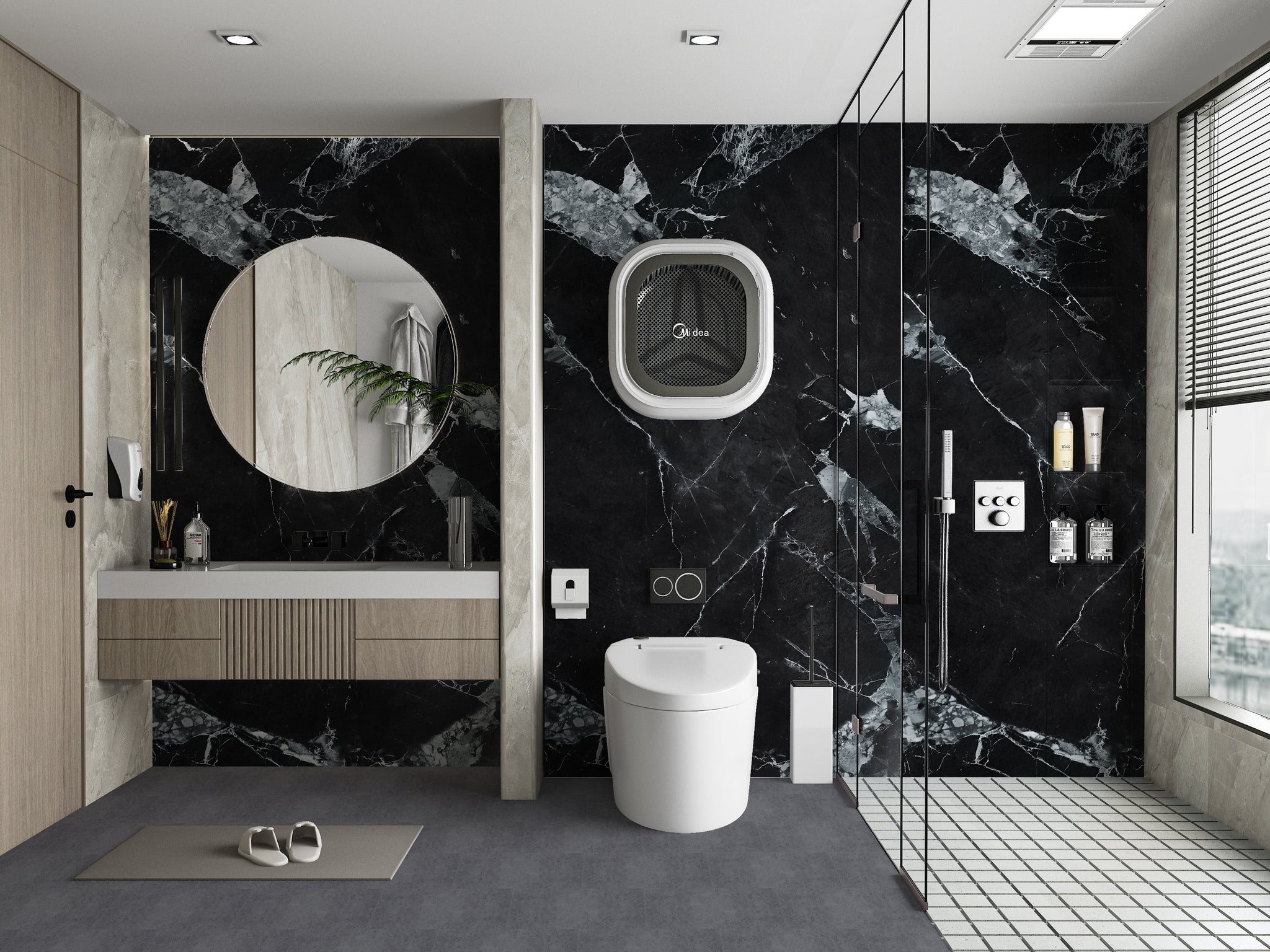 Black PVC Marble Sheets bathroom design 