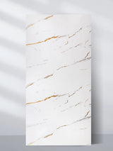 4 x 8 ft Caramel Vein PVC marble sheet with a white surface and fine caramel and gray veining