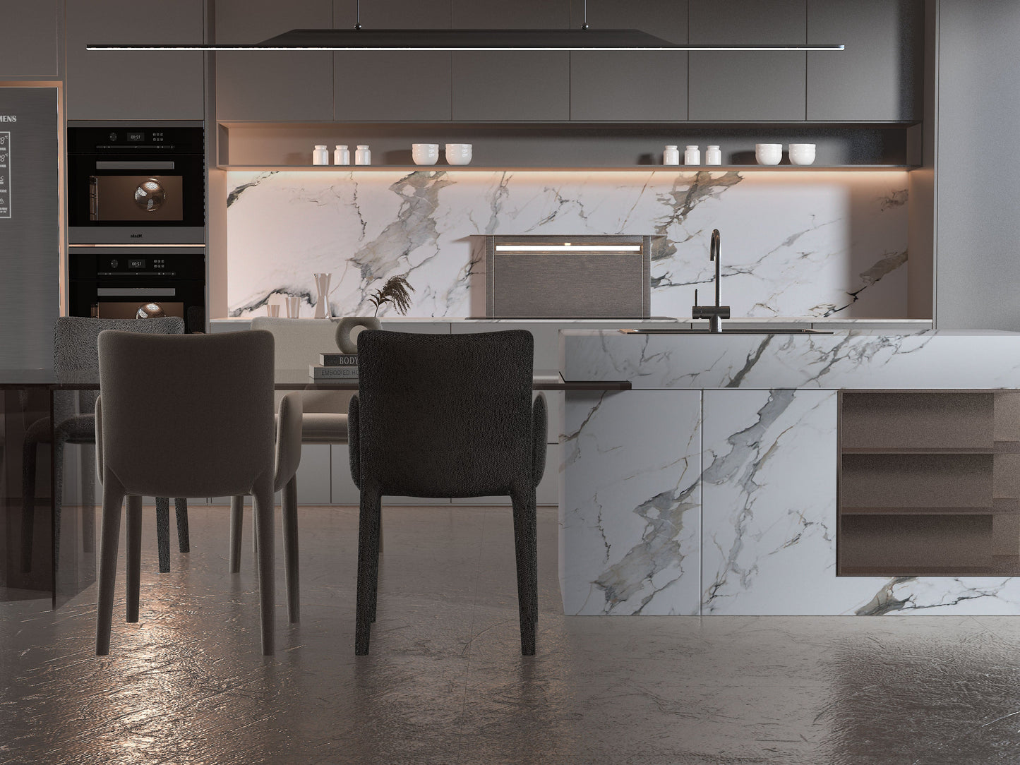 Moonlit Vein Marble UV Protected PVC Wall Panel - 4x8 ft, Fireproof & Waterproof, (32 sq. ft)