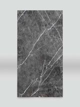 Full 4 x 8 ft dark gray marble PVC wall panel with prominent white veining