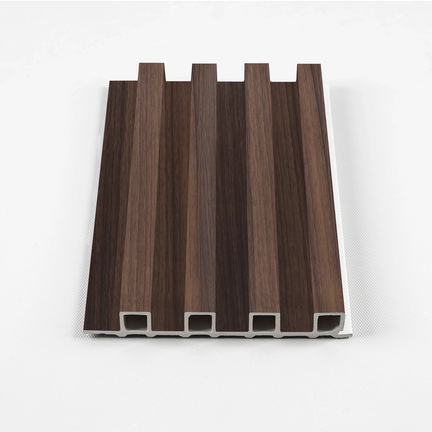 Dark Walnut Oak Architectural WPC fluted panel sample with clean lines