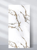 Ethereal Blush Marble 4 x 8 ft PVC wall panel with a white surface and flowing taupe, gold, and gray veining