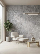 Gray stone-look rough texture PVC panels on a modern sitting room wall