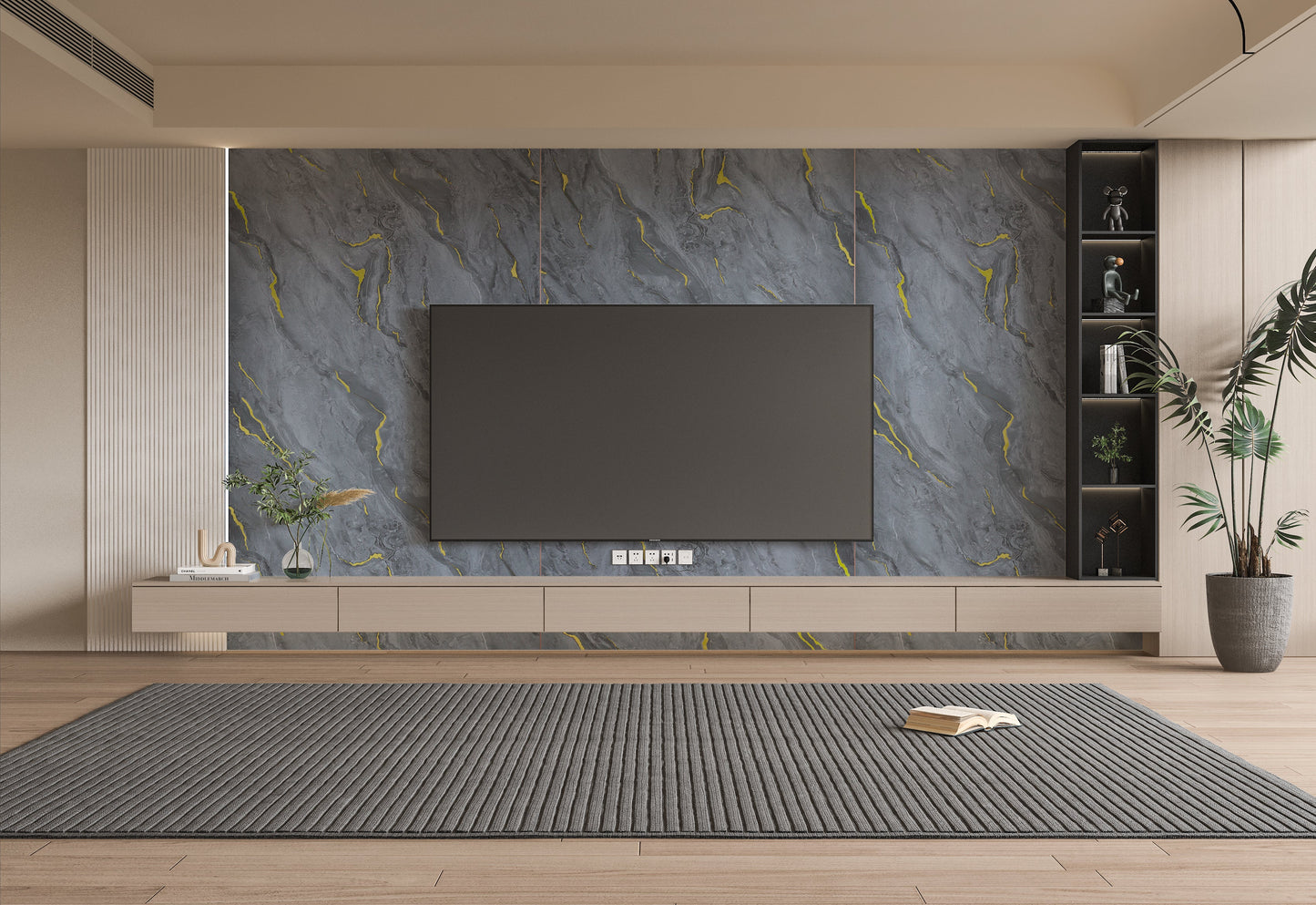 Silver Gold Marble UV Protected PVC Wall Panel - 4x8 ft, Fireproof & Waterproof, (32 sq. ft)