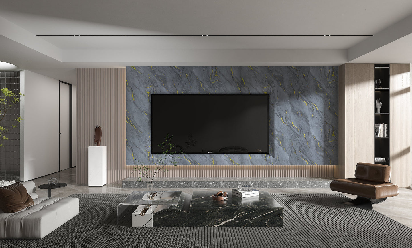 Silver Gold Marble UV Protected PVC Wall Panel - 4x8 ft, Fireproof & Waterproof, (32 sq. ft)