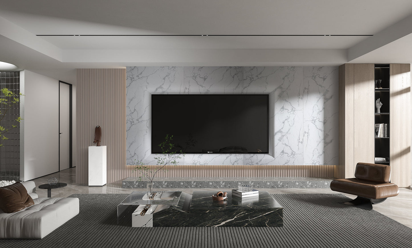 White Gray Pearl Marble UV Protected PVC Wall Panel - 4x8 ft, Fireproof & Waterproof, (32 sq. ft)