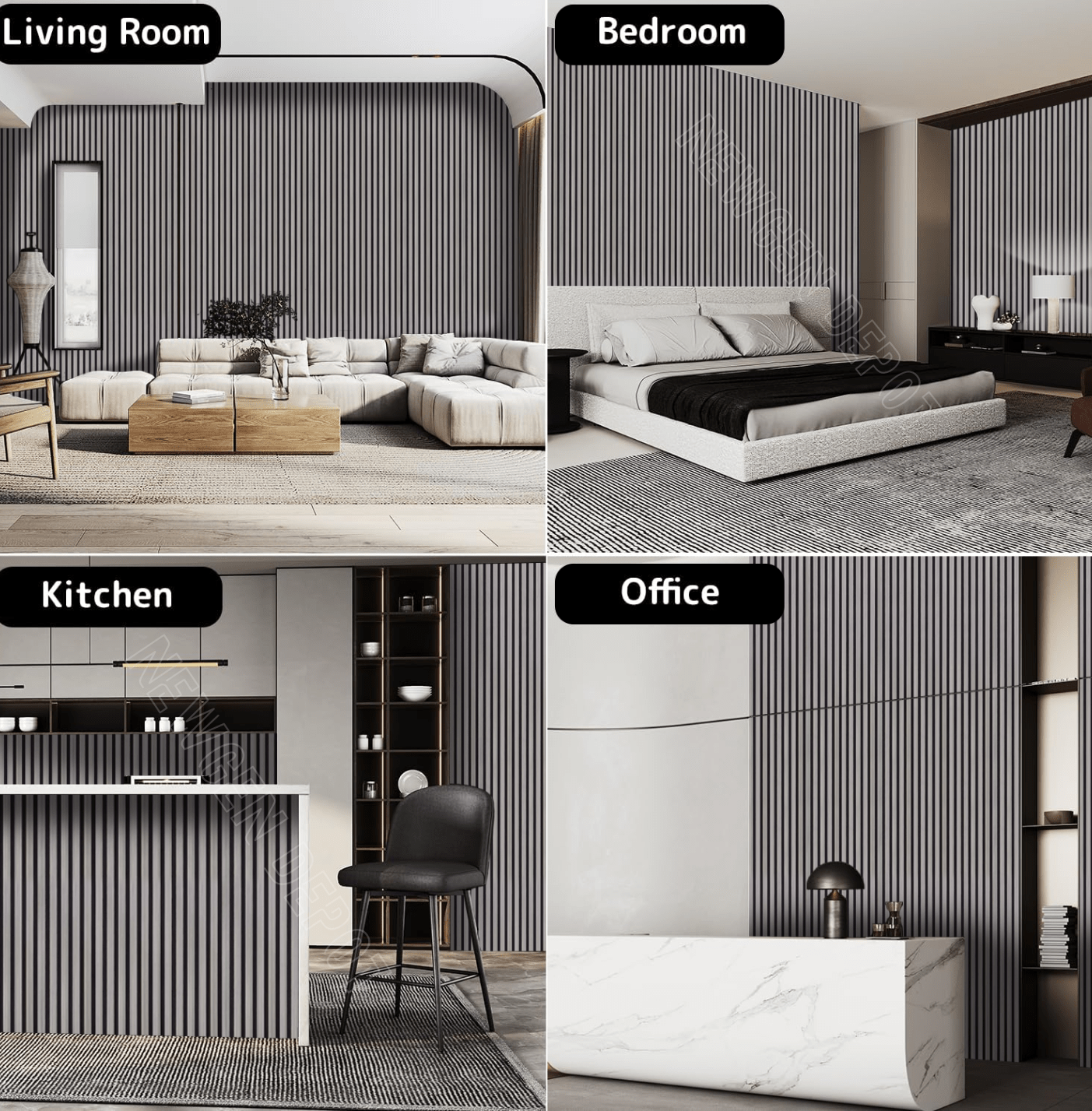 Koto Gray wood slat acoustic wall panels for office feature wall