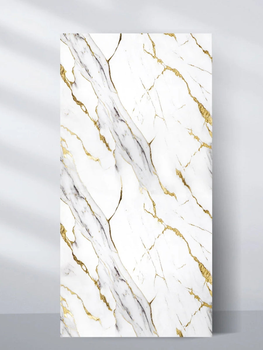 Luxe Gold Vein Marble PVC wall panel in 4 x 8 ft size with a white surface and sweeping gray and gold veining