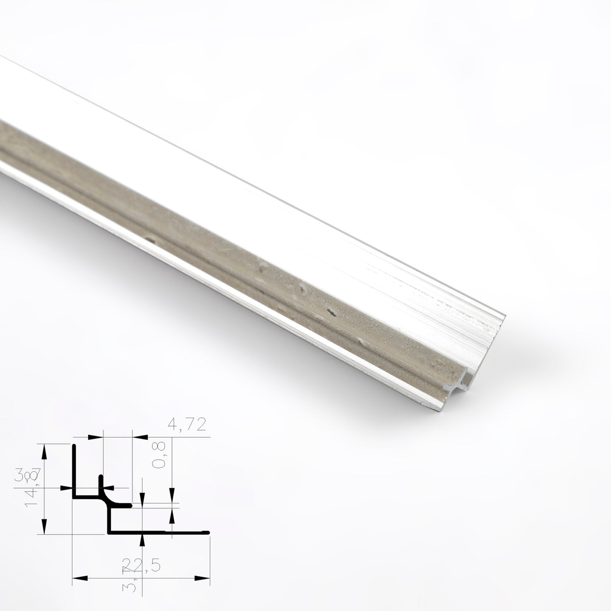 Silver aluminum inside corner trim for 3mm PVC wall panels with cross-section diagram