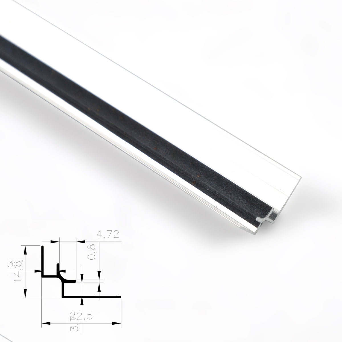 Black aluminum inside corner trim for 3mm PVC wall panels with cross-section diagram
