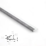 3mm aluminum end cap trim fitted over a textured gray PVC wall panel edge with cross-section diagram