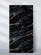 Midnight Gold Marble 4 x 8 ft PVC wall panel with a black surface and sweeping white and gold veining