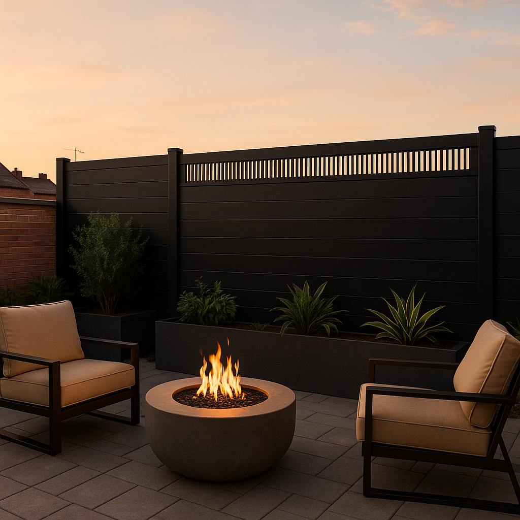 Modern hollow decorative fence panel installed with GJ13 composite fence