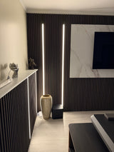 Modern design interior with black wall panels and led lights