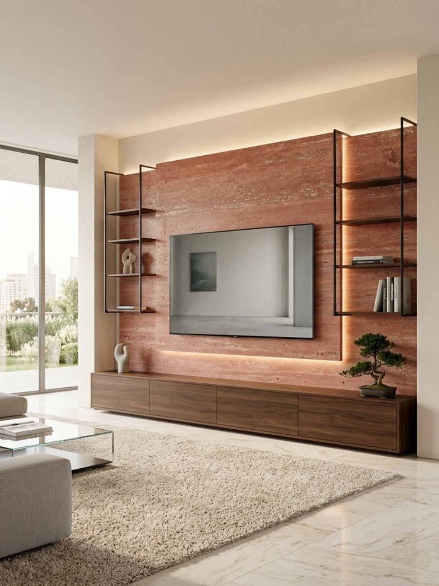 Natural Travertine Flexible Stone TV Feature Wall